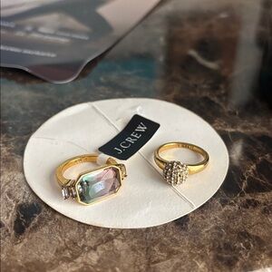 Gold-Tone Statement Ring with Green Gemstone- SET OF 2 jcrew rings NWT